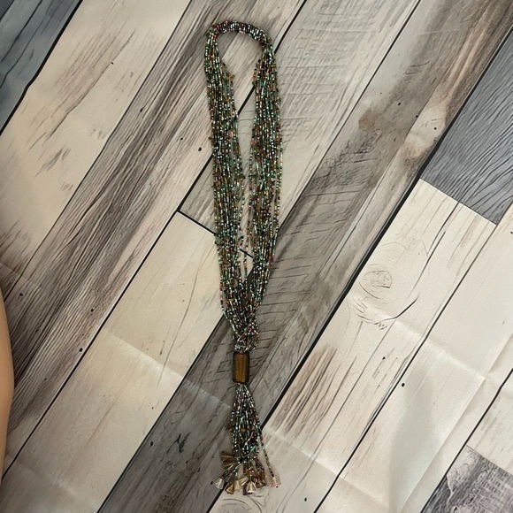 Vintage Beaded Rope Necklace Slide Handmade Borealis Unique Costume Jewelry - Picture 2 of 2